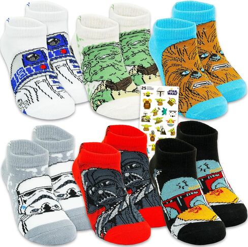 Star Wars No Show Socks For Kids - Bundle with 6 Pairs of No Show Socks Size 7-10 Plus Stickers for Boys, Girls Ages 4-6 | Star Wars Gift Set in Kuwait