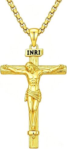 Midari Crucifix Jesus Cross Pendant Necklace – 18K Gold Religious Christian Jewelry for Women and Men Fathers Gifts, Dad, Son, Husband- 22+2-Inch in Saudi Arabia