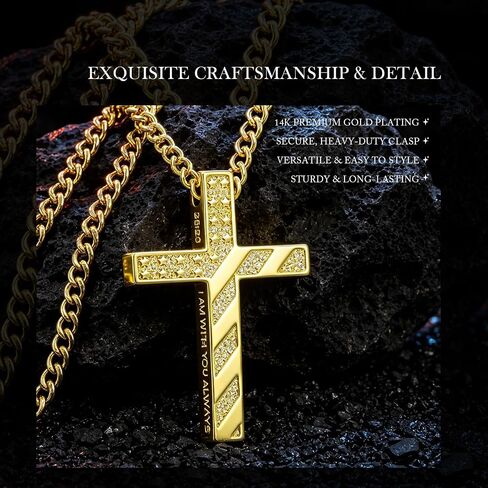 REDSUN Gold American Flag Cross Necklace 14K Gold Plated Bible Verse Cross Pendant Flag Crosses Pendant Christian Jewelry Religious Gifts for Men Father Husband 28:20 in Saudi Arabia