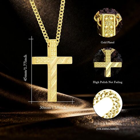 REDSUN Gold American Flag Cross Necklace 14K Gold Plated Bible Verse Cross Pendant Flag Crosses Pendant Christian Jewelry Religious Gifts for Men Father Husband 28:20 in Saudi Arabia