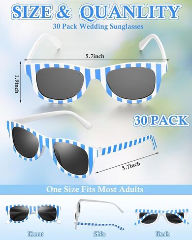 Relaxweex 30 Pack Blue Stripe Sunglasses Bulk Blue Vintage Wedding Sunglasses for Guests Bachelorette Bridesmaid Gifts for Photo Booth Accessories Summer Pool Beach Party Supplies in Kuwait