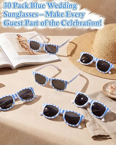 Relaxweex 30 Pack Blue Stripe Sunglasses Bulk Blue Vintage Wedding Sunglasses for Guests Bachelorette Bridesmaid Gifts for Photo Booth Accessories Summer Pool Beach Party Supplies in Kuwait