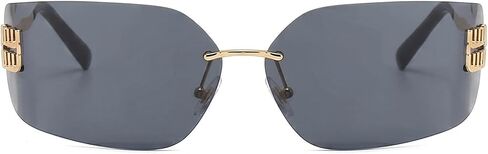 Rimless Y2K Sunglasses Women Retro Trendy Wrap Around Shield Frame Designer 90s Fashion Glasses(Brown Lens) in Saudi Arabia