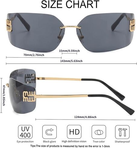 Rimless Y2K Sunglasses Women Retro Trendy Wrap Around Shield Frame Designer 90s Fashion Glasses(Brown Lens) in Saudi Arabia