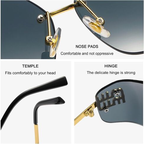 Rimless Y2K Sunglasses Women Retro Trendy Wrap Around Shield Frame Designer 90s Fashion Glasses(Brown Lens) in Saudi Arabia