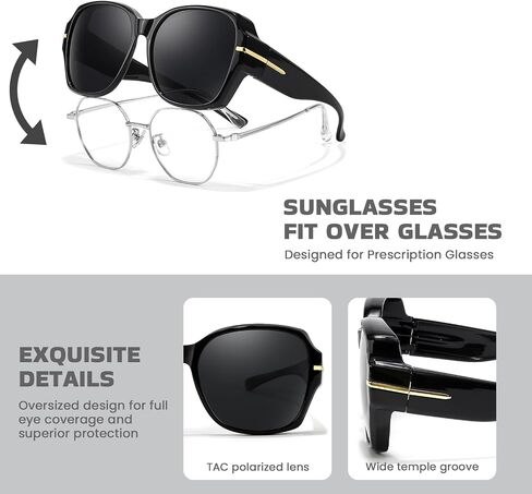 Xfeel Fit Over Eyeglasses Fashion Oversized Polarized Square Sunglasses UV400 Protection for Women, Driving & Outdoor in Saudi Arabia