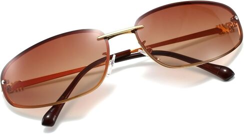 Hanj Oval 90s Retro Sunglasses for Women Trendy Vintage Wrap Around Y2K Sun Glasses UV400 Rimless Classic Shades in Kuwait