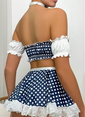 Sexy Lingerie for Women Sexy Schoolgirl Costume Lingerie Set Contrast Lace Maid Cosplay Set With Top and Mini Skirt Thong (5pack) in Saudi Arabia