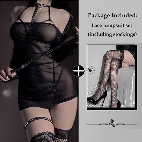 Women's Sexy Bondage Outfit Gothic Full Body Harness Lingerie With Garter Belt Matching Bra Crotchless Janpanese Roleplay Costume in Saudi Arabia
