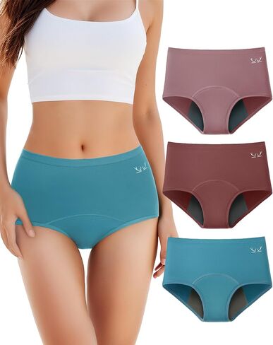TANSTC Period Underwear for Women Heavy Flow Leakproof Panties Soft Fit Teens High Waisted Menstrual Panties Postpartum Hipster Briefs -3 Pack in Kuwait