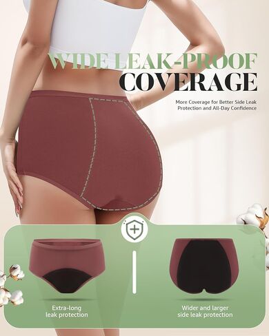 TANSTC Period Underwear for Women Heavy Flow Leakproof Panties Soft Fit Teens High Waisted Menstrual Panties Postpartum Hipster Briefs -3 Pack in Kuwait