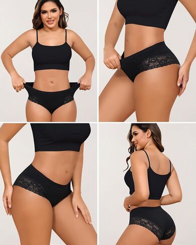4 Pack Cotton Underwear for Women Silky Seamless Lace Bikini Lightweight Cheeky Hipster in Kuwait