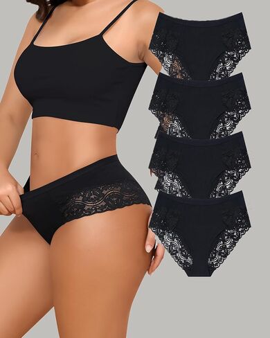 4 Pack Cotton Underwear for Women Silky Seamless Lace Bikini Lightweight Cheeky Hipster in Kuwait