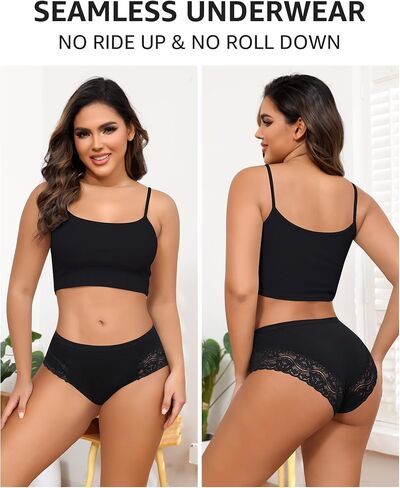 4 Pack Cotton Underwear for Women Silky Seamless Lace Bikini Lightweight Cheeky Hipster in Kuwait