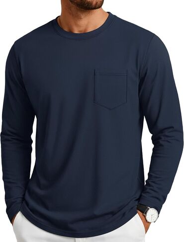 Cotrasen Mens Long Sleeve Tee Shirts Crew Neck T-Shirts Plain Moisture Wicking Casual Basic Shirt with Pocket in Saudi Arabia