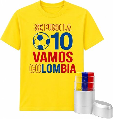 Colombia Soccer Fan T-Shirt with Face Paint Stick, Yellow, Cotton, Vamos Colombia Graphic, 2-Piece Game Day Set in Kuwait