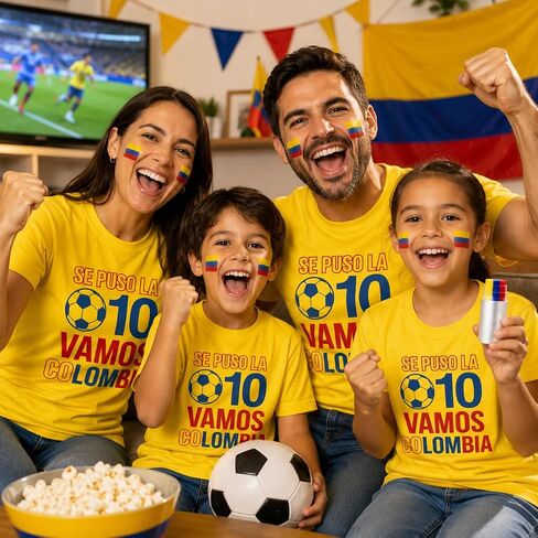 Colombia Soccer Fan T-Shirt with Face Paint Stick, Yellow, Cotton, Vamos Colombia Graphic, 2-Piece Game Day Set in Kuwait