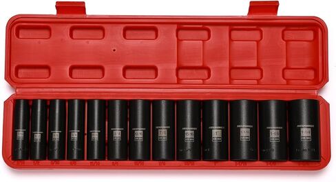 MIXPOWER 1/2-Inch Deep Impact Socket Set, Cr-Mo Steel, 29 Pieces Set, Metric & SAE, 10-27mm, 7/16"- 1-1/4", Include Flip Lug Nut Socket, 19mmX 21mm, 3/4" X13/16", Heavy Duty Storage Case… in Kuwait