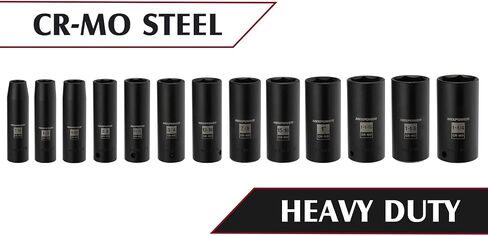 MIXPOWER 1/2-Inch Deep Impact Socket Set, Cr-Mo Steel, 29 Pieces Set, Metric & SAE, 10-27mm, 7/16"- 1-1/4", Include Flip Lug Nut Socket, 19mmX 21mm, 3/4" X13/16", Heavy Duty Storage Case… in Kuwait