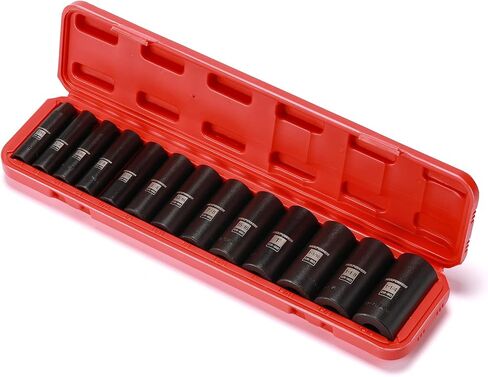 MIXPOWER 1/2-Inch Deep Impact Socket Set, Cr-Mo Steel, 29 Pieces Set, Metric & SAE, 10-27mm, 7/16"- 1-1/4", Include Flip Lug Nut Socket, 19mmX 21mm, 3/4" X13/16", Heavy Duty Storage Case… in Kuwait