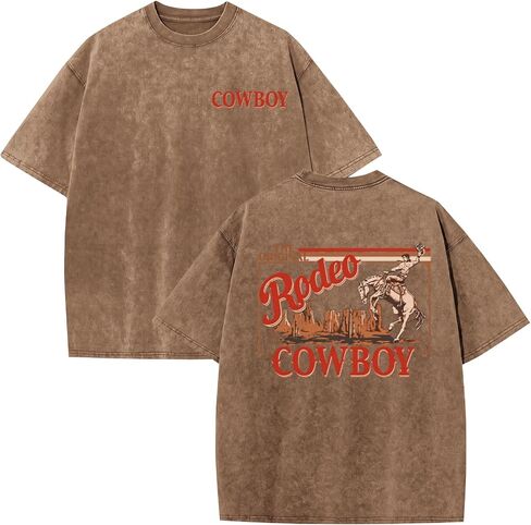 Fkatuzi Western Cowboy T Shirts for Men Rodeo Shirt Country Concert Oversized Graphic Tees Vintage Cotton Acid Wash Tshirt in Saudi Arabia