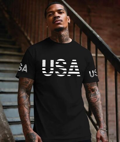 KESIHAN Mens USA 4th of July T Shirt Men's Patriotic Graphic T-Shirt Casual Regular Crewneck Independence Day Tee Top in Saudi Arabia