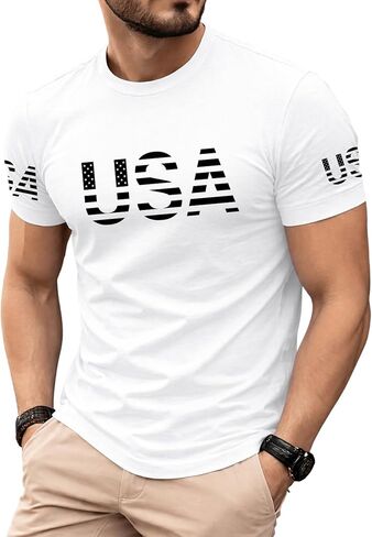 KESIHAN Mens USA 4th of July T Shirt Men's Patriotic Graphic T-Shirt Casual Regular Crewneck Independence Day Tee Top in Saudi Arabia