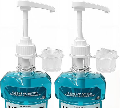 2 Pack Mouthwash Pump Dispensers Compatible with Listerine 1 Liter & 1.5 Liter Mouthwash Bottles Practical Mouth Wash Dispenser Pump Set with Cup Holder for Bathroom Countertop in Saudi Arabia