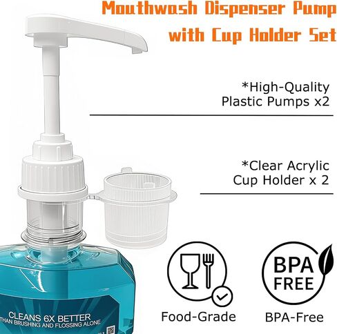 2 Pack Mouthwash Pump Dispensers Compatible with Listerine 1 Liter & 1.5 Liter Mouthwash Bottles Practical Mouth Wash Dispenser Pump Set with Cup Holder for Bathroom Countertop in Saudi Arabia
