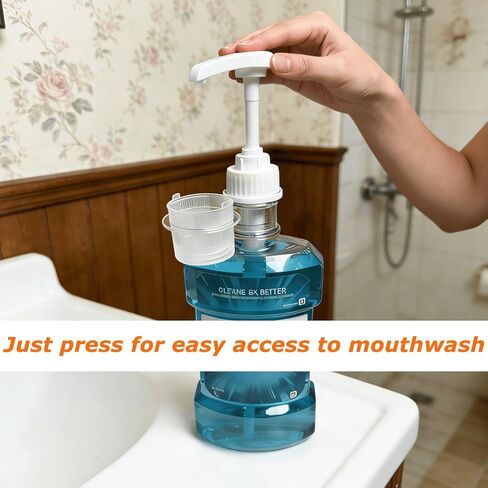 2 Pack Mouthwash Pump Dispensers Compatible with Listerine 1 Liter & 1.5 Liter Mouthwash Bottles Practical Mouth Wash Dispenser Pump Set with Cup Holder for Bathroom Countertop in Saudi Arabia