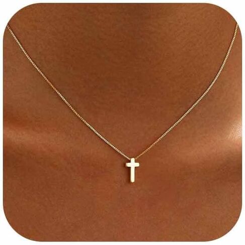 Cross Necklace for Women 14K Gold or Silver Plated Dainty Small Cross Pendant Choker Simple Trendy Cute Cross Charm Shiny Chain Basket Stuffers Baptism Religious Faith Jewelry Gift for Her in Saudi Arabia