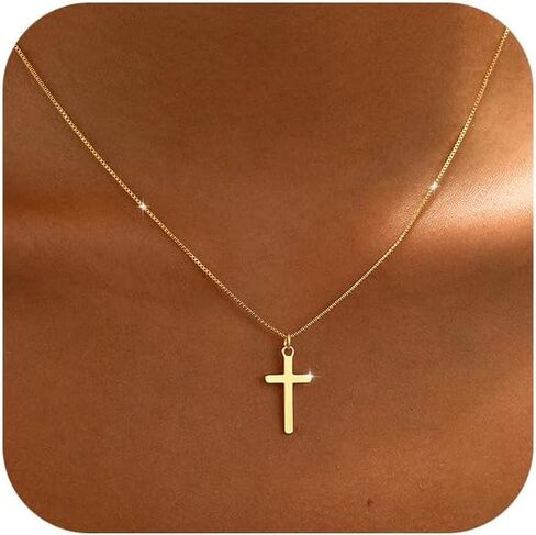 Cross Necklace for Women 14K Gold or Silver Plated Dainty Small Cross Pendant Choker Simple Trendy Cute Cross Charm Shiny Chain Basket Stuffers Baptism Religious Faith Jewelry Gift for Her in Saudi Arabia