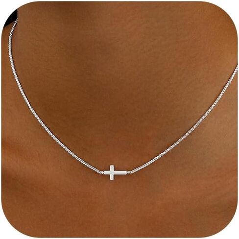 Cross Necklace for Women 14K Gold or Silver Plated Dainty Small Cross Pendant Choker Simple Trendy Cute Cross Charm Shiny Chain Basket Stuffers Baptism Religious Faith Jewelry Gift for Her in Saudi Arabia