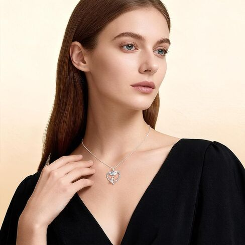 Iefil Sister Gifts - 925 Sterling Silver Heart Birthstone Necklace, Mothers Day Christmas Birthday Gifts for Sister, Birthstone Jewelry for Sisters in Kuwait
