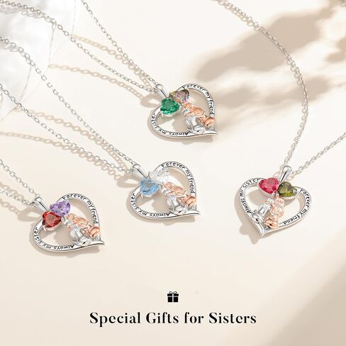 Iefil Sister Gifts - 925 Sterling Silver Heart Birthstone Necklace, Mothers Day Christmas Birthday Gifts for Sister, Birthstone Jewelry for Sisters in Kuwait