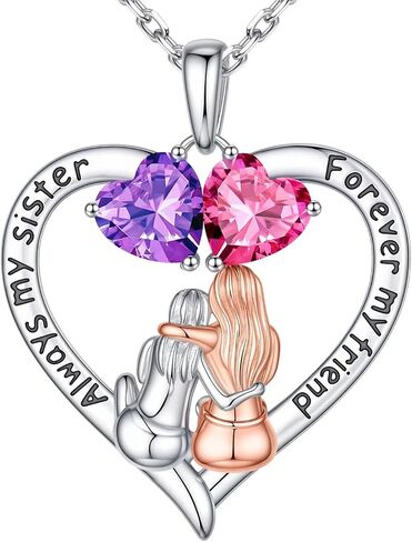 Iefil Sister Gifts - 925 Sterling Silver Heart Birthstone Necklace, Mothers Day Christmas Birthday Gifts for Sister, Birthstone Jewelry for Sisters in Kuwait