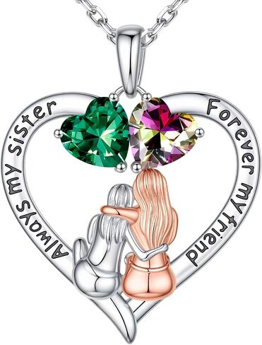 Iefil Sister Gifts - 925 Sterling Silver Heart Birthstone Necklace, Mothers Day Christmas Birthday Gifts for Sister, Birthstone Jewelry for Sisters in Kuwait