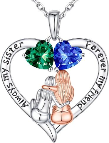 Iefil Sister Gifts - 925 Sterling Silver Heart Birthstone Necklace, Mothers Day Christmas Birthday Gifts for Sister, Birthstone Jewelry for Sisters in Kuwait