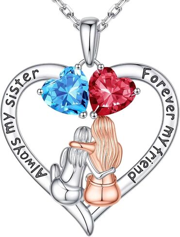 Iefil Sister Gifts - 925 Sterling Silver Heart Birthstone Necklace, Mothers Day Christmas Birthday Gifts for Sister, Birthstone Jewelry for Sisters in Kuwait
