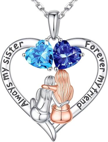 Iefil Sister Gifts - 925 Sterling Silver Heart Birthstone Necklace, Mothers Day Christmas Birthday Gifts for Sister, Birthstone Jewelry for Sisters in Kuwait