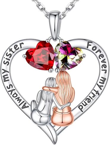 Iefil Sister Gifts - 925 Sterling Silver Heart Birthstone Necklace, Mothers Day Christmas Birthday Gifts for Sister, Birthstone Jewelry for Sisters in Kuwait
