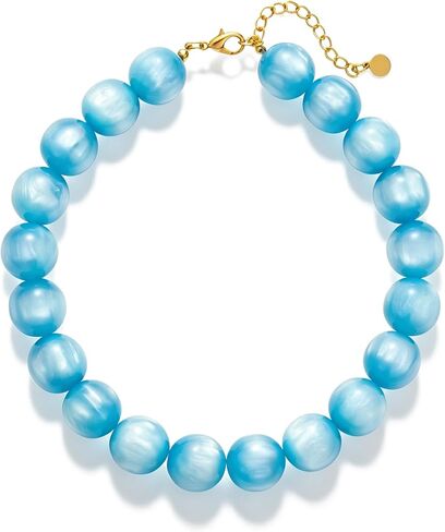 Beaded Necklace for Women Boho Chunky Large Round Beaded Statement Choker Trendy Adjustable Resin Necklaces Summer Beach Jewelry Gifts in Saudi Arabia