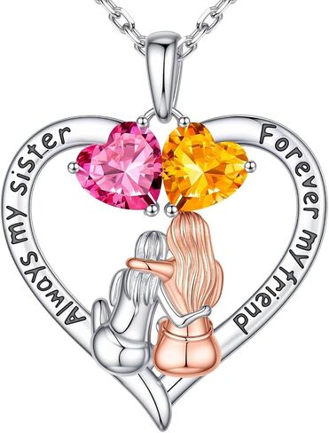 Iefil Sister Gifts - 925 Sterling Silver Heart Birthstone Necklace, Mothers Day Christmas Birthday Gifts for Sister, Birthstone Jewelry for Sisters in Kuwait