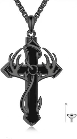 Fish Hook Cross Necklace for Men Sterling Silver Hunting Antler Cross Pendant Jewelry Gifts for Men Women in Kuwait
