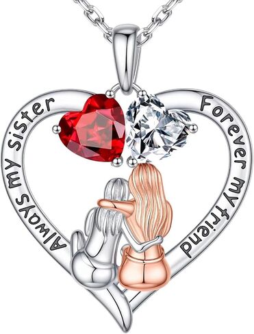 Iefil Sister Gifts - 925 Sterling Silver Heart Birthstone Necklace, Mothers Day Christmas Birthday Gifts for Sister, Birthstone Jewelry for Sisters in Kuwait
