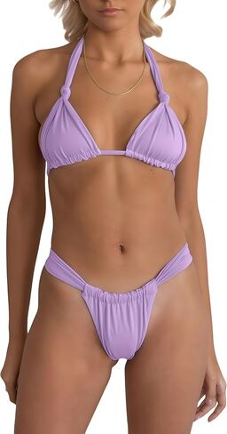 Women Two Piece Swimsuits Halter Triangle String Bikini Sets Sexy Ruched Brazilian Cheeky Thong Bathing Suit in Kuwait