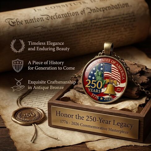 250th Anniversary USA Merchandise Commemorative American Flag Patriotic Necklace & Decorations, America 250th Birthday Gifts, 250 Year American Accessories Lady Liberty/Patriotic Symbols for Collectible Gifting in Saudi Arabia
