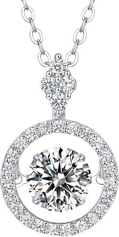 Moissanite Necklace for Women, 18K White Gold Plated S925 Silver Pendant, Sparkling Round Jewelry for Wedding, Engagement, Birthday Gift in Kuwait