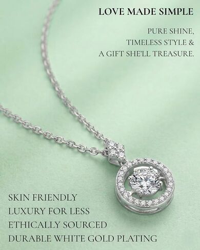 Moissanite Necklace for Women, 18K White Gold Plated S925 Silver Pendant, Sparkling Round Jewelry for Wedding, Engagement, Birthday Gift in Kuwait