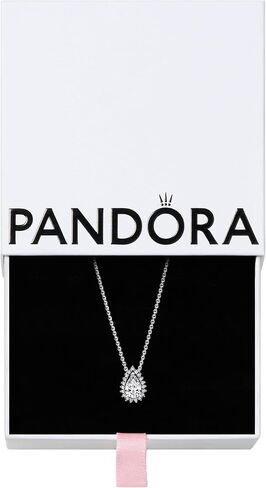 قلادة PANDORA Timeless Sparkling Pear Halo Collier - هدية لها - من الفضة الإسترلينية مع زركونيا مكعب شفاف - قلادة قابلة للتعديل - مجوهرات للنساء - مع صندوق هدايا - 17.7 بوصة in Kuwait